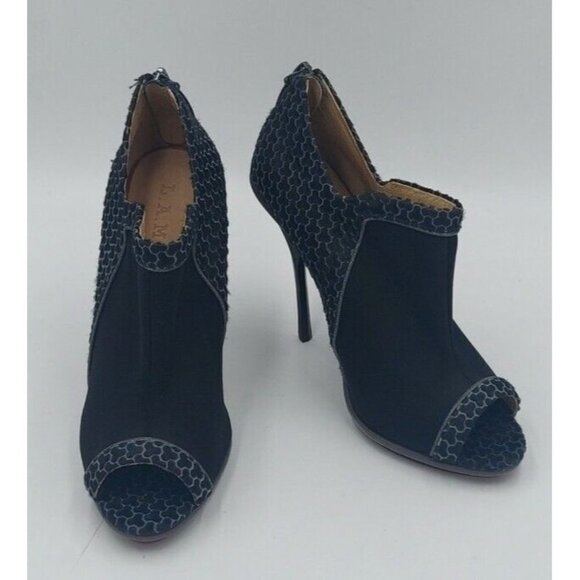 Lamb Wiatt Womens Calf Hair Leather Fabric Combo Upper Ankle Booties Sz 8M - Picture 1 of 11